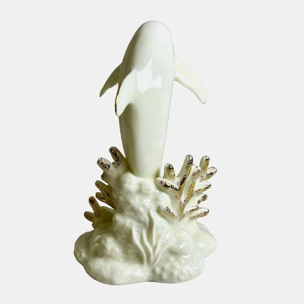 Vintage 1998 Lefton China Dolphin Figurine White Porcelain Nautical Marine Decor - Picture 3 of 6